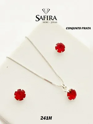 Conjunto Solitário Rubi Prata