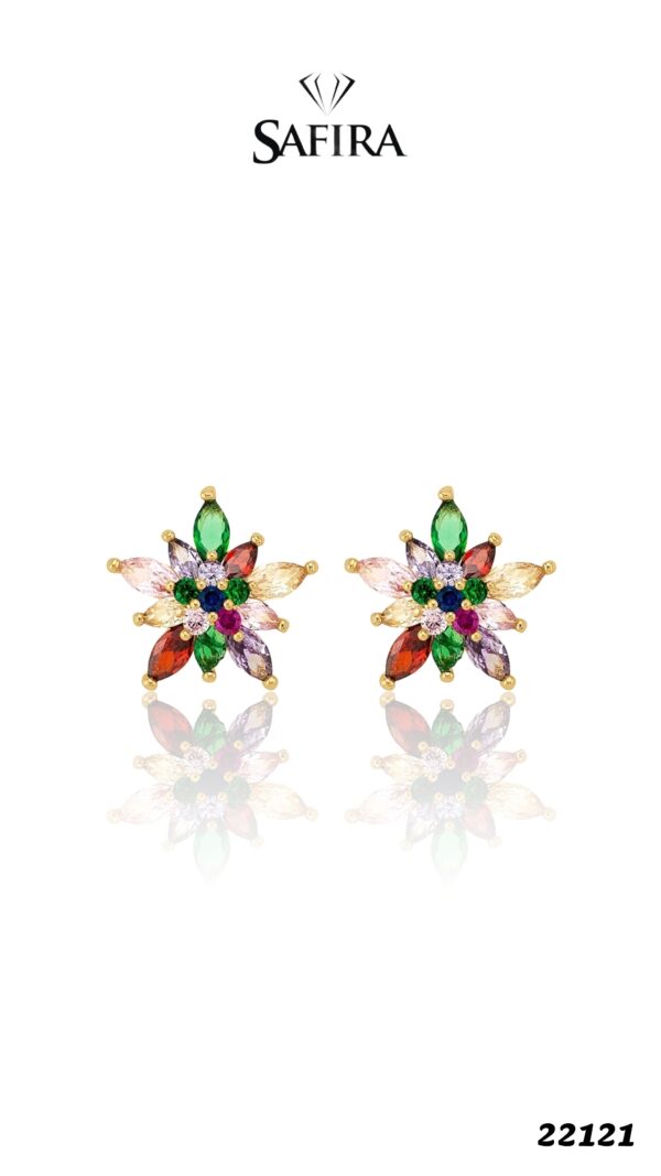 Brinco Flor Zirconia Colorida
