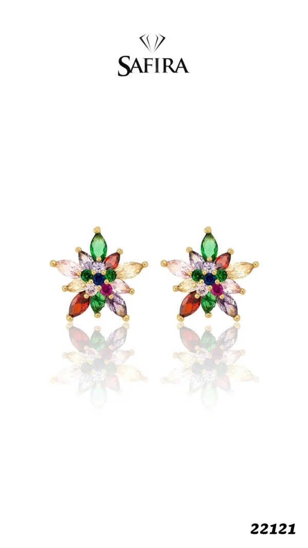 Brinco Flor Zirconia Colorida