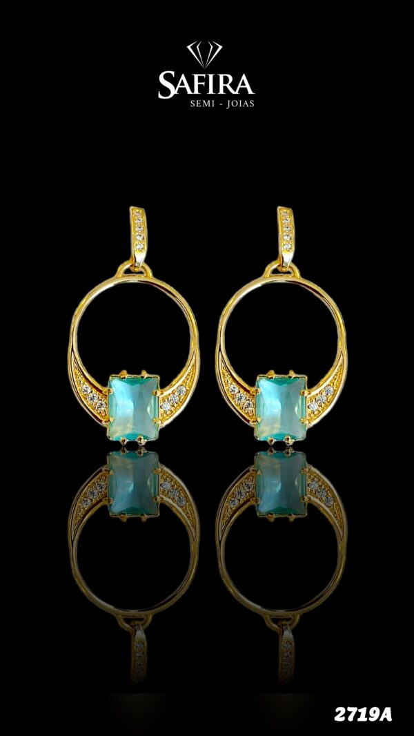 Brinco Pendurado Zirconia Aqua