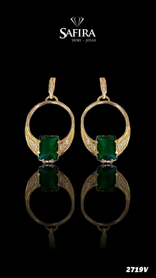 Brinco Pendurado Zirconia Verde