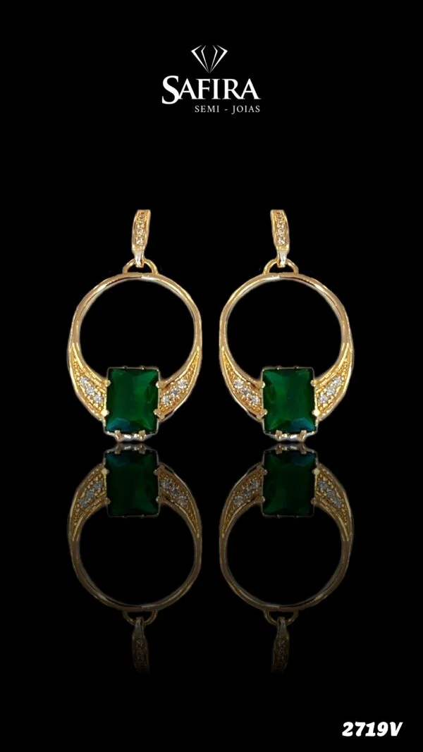 Brinco Pendurado Zirconia Verde