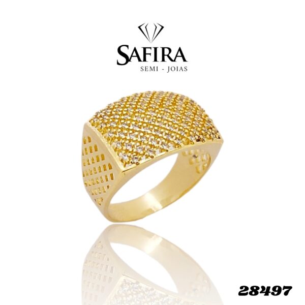 Anel Quadrado Largo com Zirconia